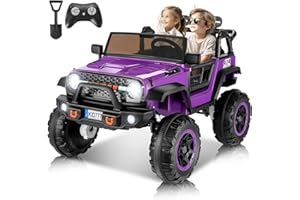 Hikole 24V 4WD Ride on Toys with Remote, 2 Seater Kids Electric Car Jeep with 20 Inch Seater, 4x100W Motors, 4 Shock Absorbers, Music Play,Bright Light, 24 Volt Kids Vehicles- Purple