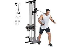 Wall Mounted Cable Machine for Home Gym Strength Training, Cable Crossover Machine with 19 Adjustable Positions, Footplate, C