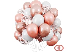 RUBFAC 120pcs 12 Inches Rose Gold Balloons Arch Garland Kit, White and Rose Gold Confetti Balloons for Birthday Party Wedding Graduation Engagement Party Decorations