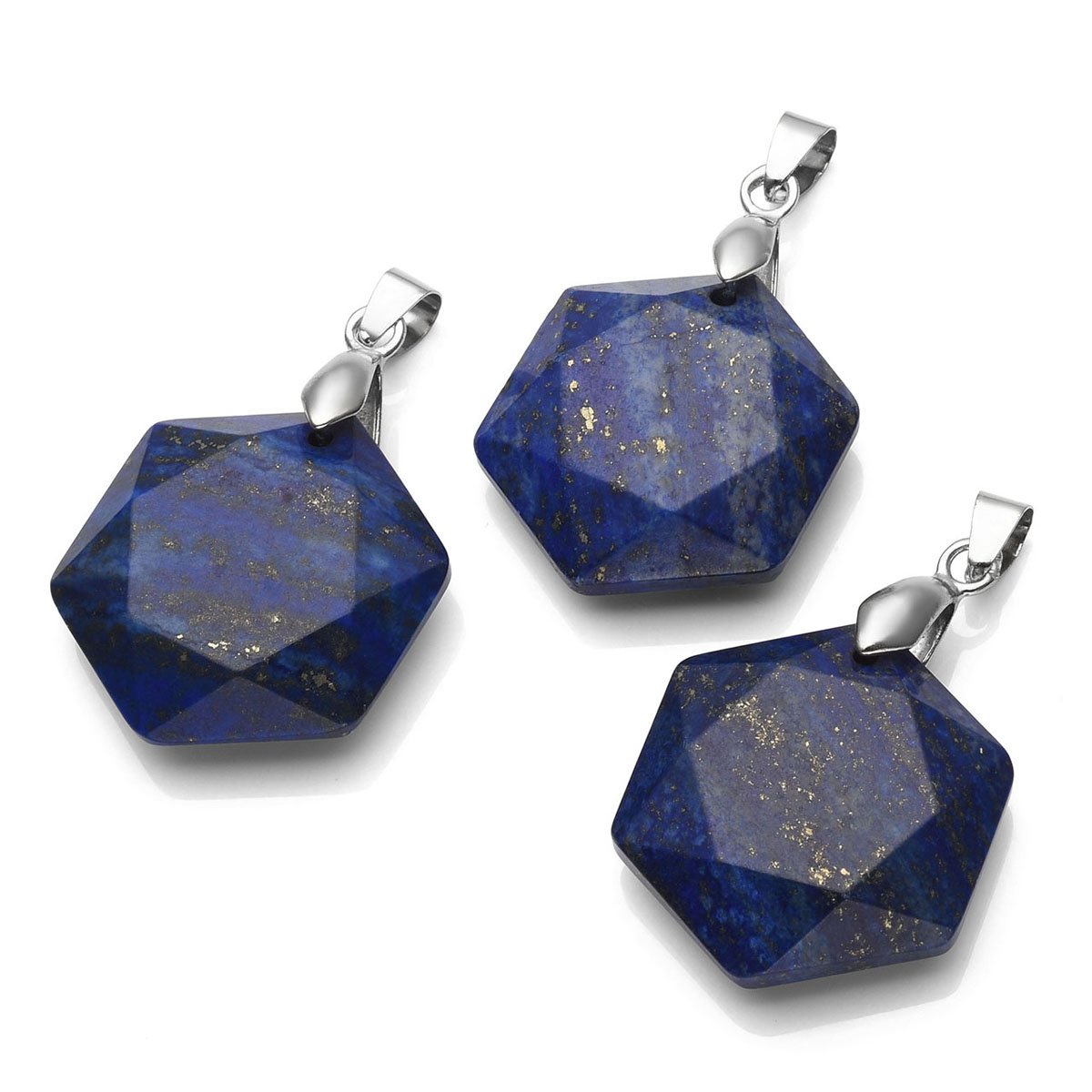 QGEM Lapis Lazuli Jewish Star of David Solomon Seal Gemstone Faceted Pendant Necklace, Unisex, 24\