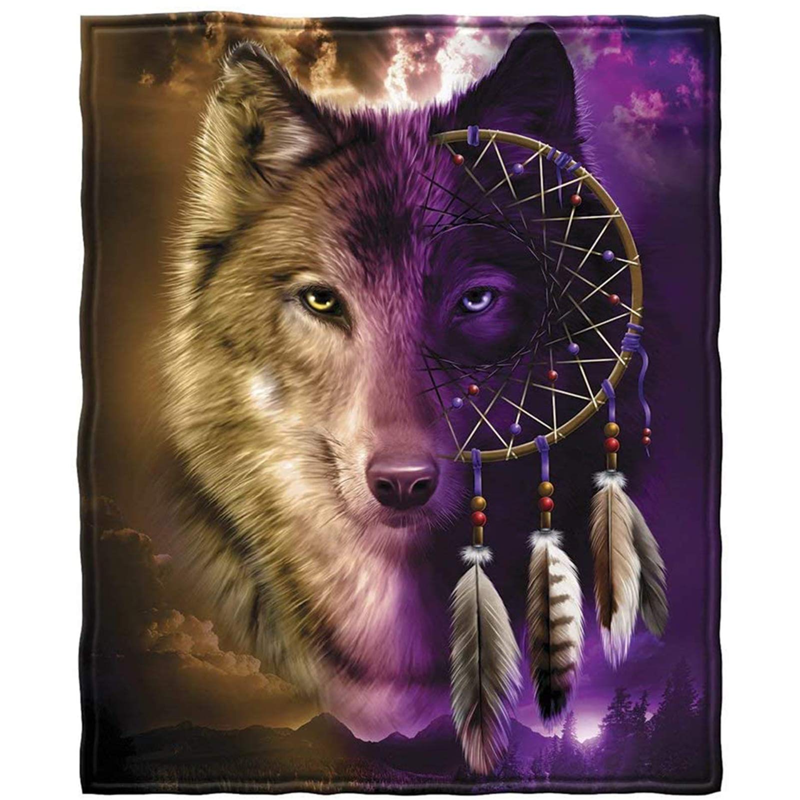 HUGS IDEA Sherpa Fleece Throw Blanket, Wolf Dream Catcher Tribal Elegant Plush Blanket Fuzzy Flannel Soft Oversized Adults Throw Perfect for Bed, Sofa - 2XL