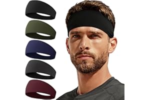 CYPERROCK 5 Pack Sports Headbands, Moisture Wicking Running Headband Workout Sweat Band for Men/Women