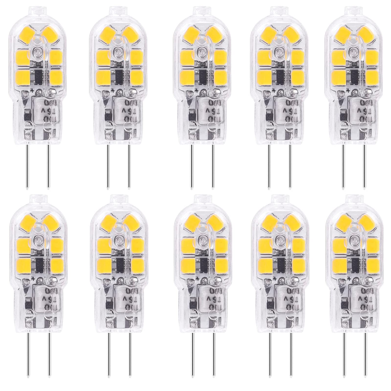Aiwerttes G4 LED Bulbs 2W AC/DC 12 Volt, Cool White 6000K Light Lamp, 20 Watt Equivalent Halogen Bulbs, 360°Beam Angle Non-dimmable 10-Pack