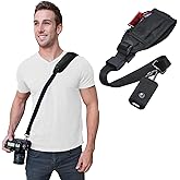Acuvar Heavy Duty Adjustable Camera Sling Shoulder Strap with Quick Release, Safety Tether & Storage Pocket 1/4" Mount for Ni