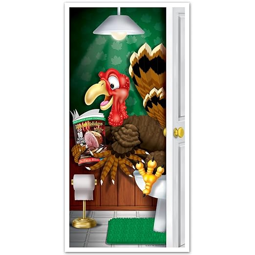 Beistle 1-Pack Decorative Turkey Restroom Door Cover, 30-Inch by 5-Feet