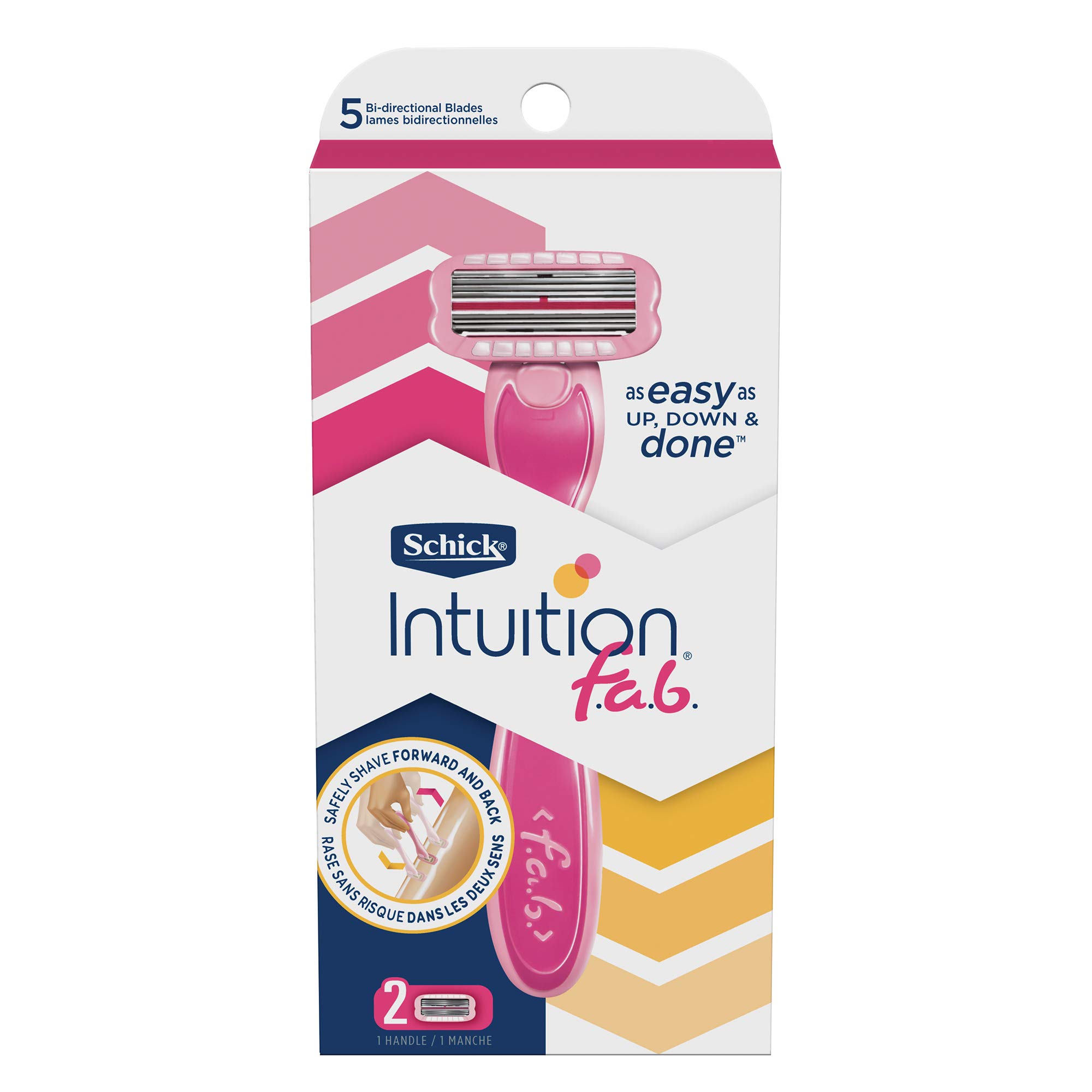 Schick Intuition f.a.b. Razor, Effortless Shaving for Women, 1 Handle and 2 Razor Blade Refills