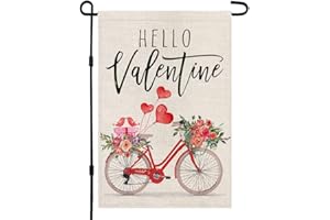 DECORHUA Love Heart Rose Bicycle Valentine's Day Garden Flag 12x18 Inch Vertical Double Sided Holiday Anniversary Wedding Yard Outdoor Decoration DF005