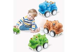 Kannove Dinosaur Pull Back Car Toys Gifts for 1 2 3 4 5 Years Old Toddler Baby Boys Girls,3 Pack Mini Dino Vehicles(Soft Rubberized Shell),Valentines Day Birthday Presents for Kids Age 12 Months+