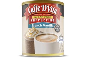 CAFFE D'VITA Caffe D’Vita Sugar Free French Vanilla Cappuccino Mix - Instant Cappuccino Mix, Gluten Free, No Cholesterol, No Hydrogenated Oils, 99% Caffeine Free, Sugar Free Cappuccino Mix - 8.5 Oz Can