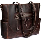 S-ZONE Genuine Leather Tote Bag for Women Large Shoulder Purses Work Handbags with Crossbody Strap Vintage
