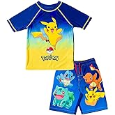 Pokemon Raglan Rash Guard and Swim Trunks UPF 50+ Outfit Set Little Kid to Adult Sizes (4 - Large)