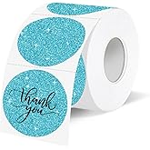 YEGAWEN 1.5" Holographic Direct Thermal Label Stickers, Round Printable Rainbow Glitter Thermal Printer Sticker Labels for Gift Wrapping, Self-Adhesive DIY Custom Logo Design- Glitter Blue