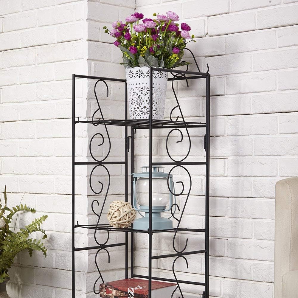 Amagabeli Versatile 3 Tier Standing Wire Shelf Shelving Unit Bakers Rack Metal Rustproof Organizer Corner Planter Stand Storage Shelves Indoor Outdoor Plant Rack Bookcase Black: Home & Kitchen