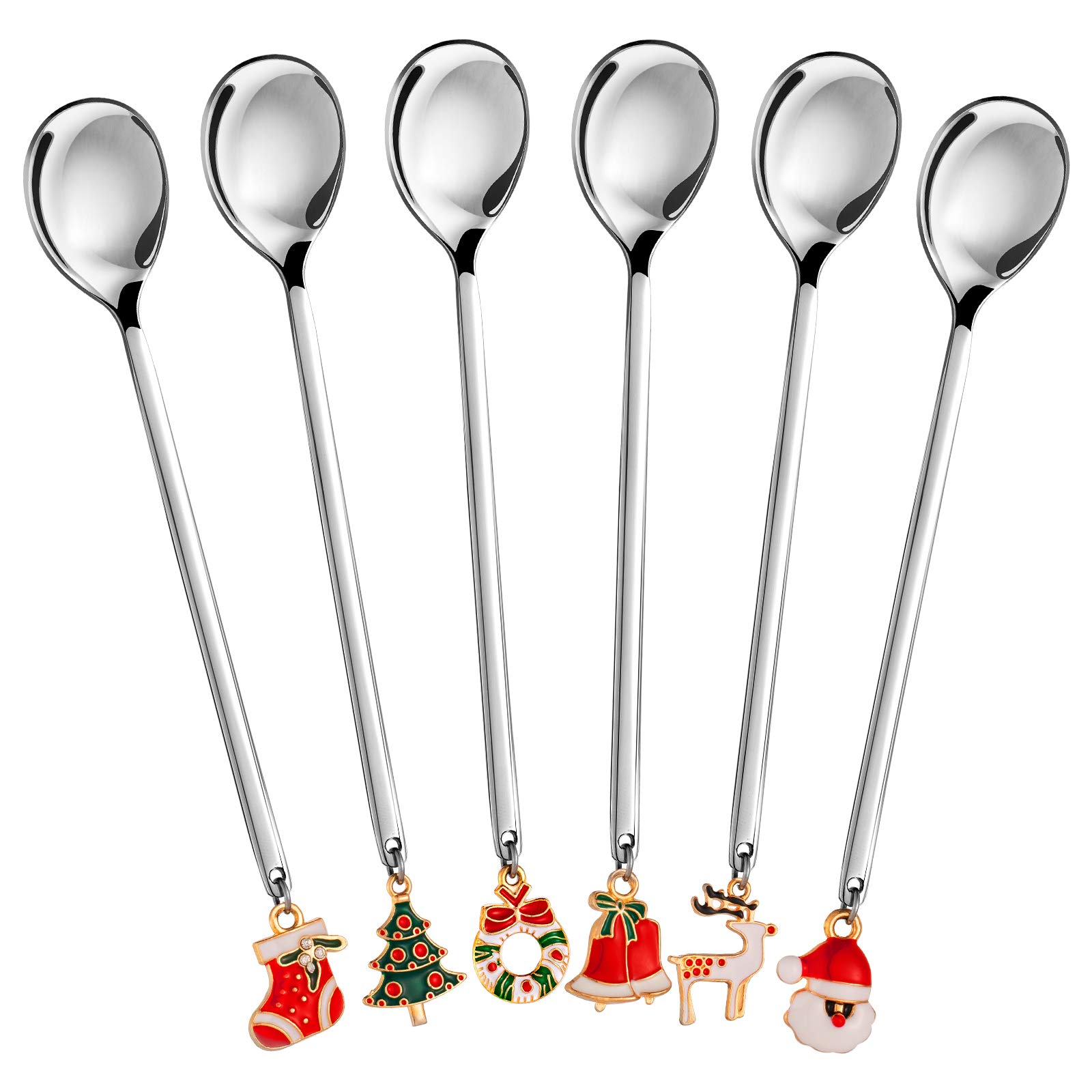 Waline 6 Pack Christmas Spoon Set - Stainless Steel Stirring, Mixing, Dessert, Tea & Coffee Spoons - Xmas Party Table Decorations