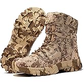 QKLMWES Men's High Top Military Tactical Boots Lightweight Non Slip Outdoor Hiking Boots Casual Breathable Work Hunting Desert Army Shoes