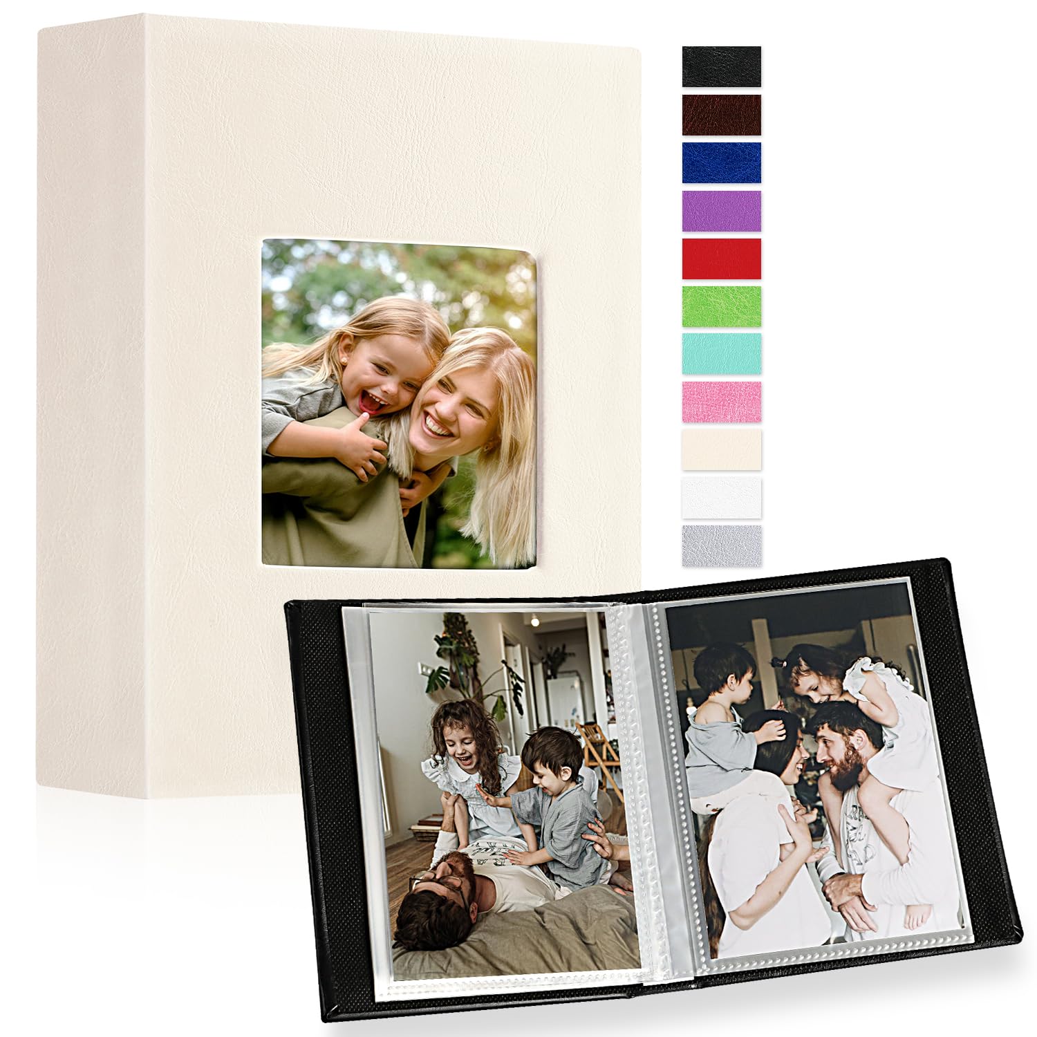 Ywlake Photo Album 10 x 15 Mini Small Format 100 Pockets 2 Packs Leather Fabric Album for Vertical Photos Beige — image 1