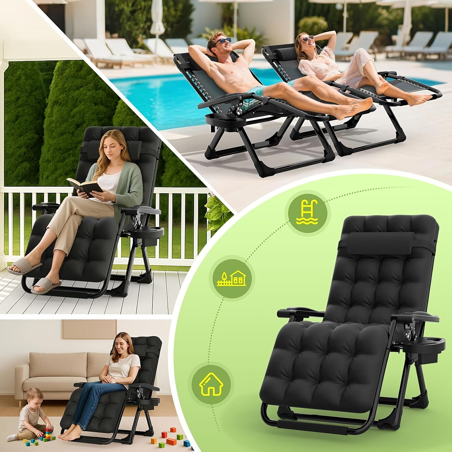 Klappbarer Gartenliegestuhl mit 90–170°verstellbarer Rückenlehne, Tragkraft 200 kg, inklusive Getränkehalter, Liegestuhltasche – Geeignet als klappbare Sonnenliege für Garten, Strand, Pool und Balkon 7