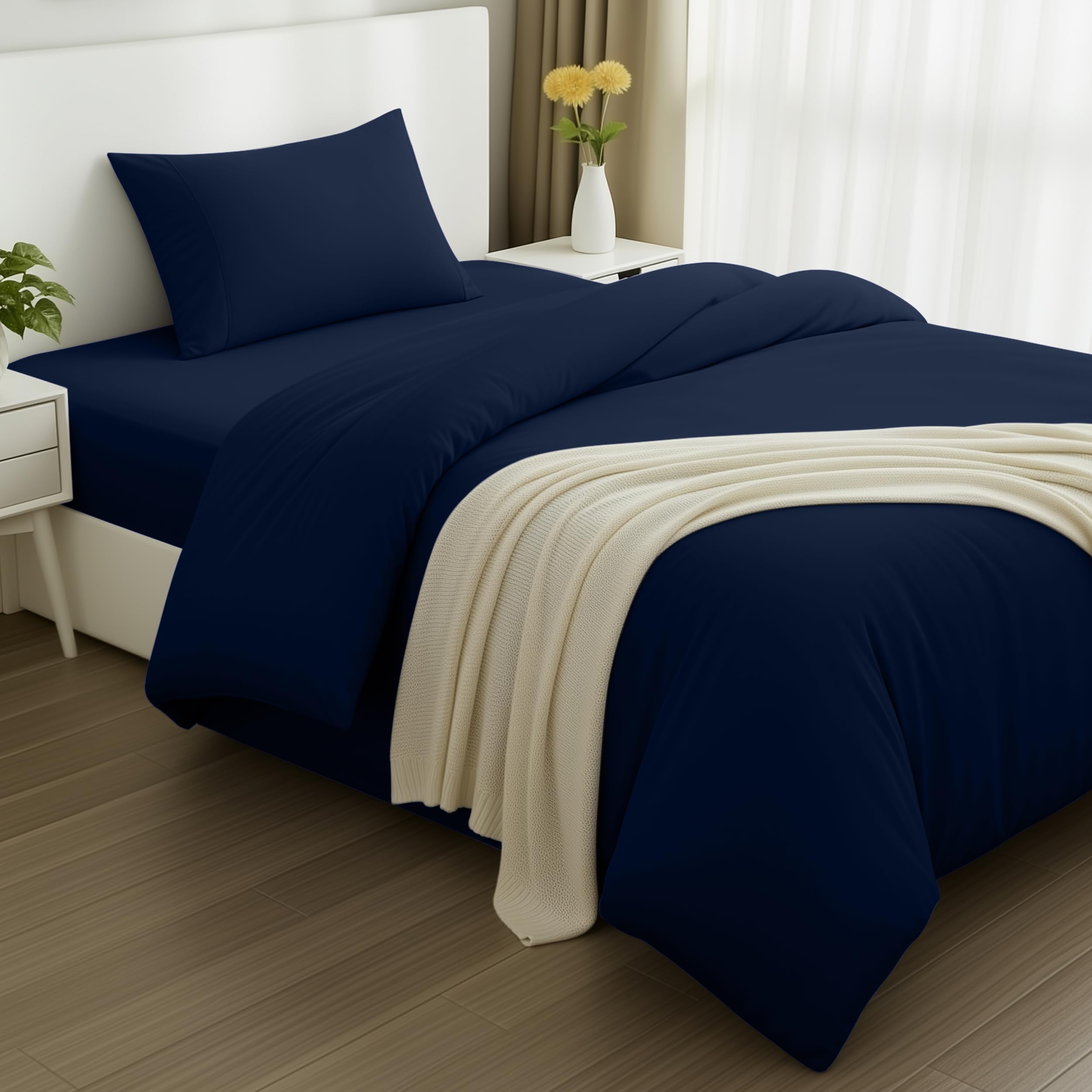 Utopia Bedding 3 Piece Single Bedding Set - Duvet Cover, Fitted Sheet with Pillow case - Soft Brushed Microfiber (Navy) — image 1