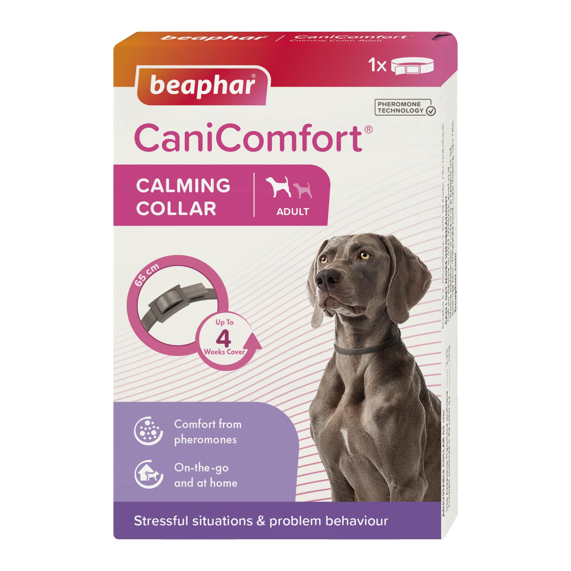 Beaphar - CaniComfort® Calming Collar For Dogs – Reduces Stress & Anxiety – Pheromone Calming for Dogs – Long-Lasting Up to 4 Weeks – Ideal for Anxious Dogs & Long-Term Stress – 1 x 65cm Collar