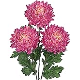 Hollyone 3Pcs Fake Mums Flowers Pink Artificial Chrysanthemum Flowers Silk 30" Long Stem Floral Arrangements Bouquets Faux Spider Mum Flower Pincushion Flower Bush Spring Home Decor