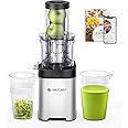 AMZCHEF Cold Press Juicer, Juicer Machines - 3.1" Large Feed Chute for Whole Fruits & Vegetables, Stainless Steel Slow Masticating Juicer Easy to Clean, Large Auger, Double Strainers, Silver