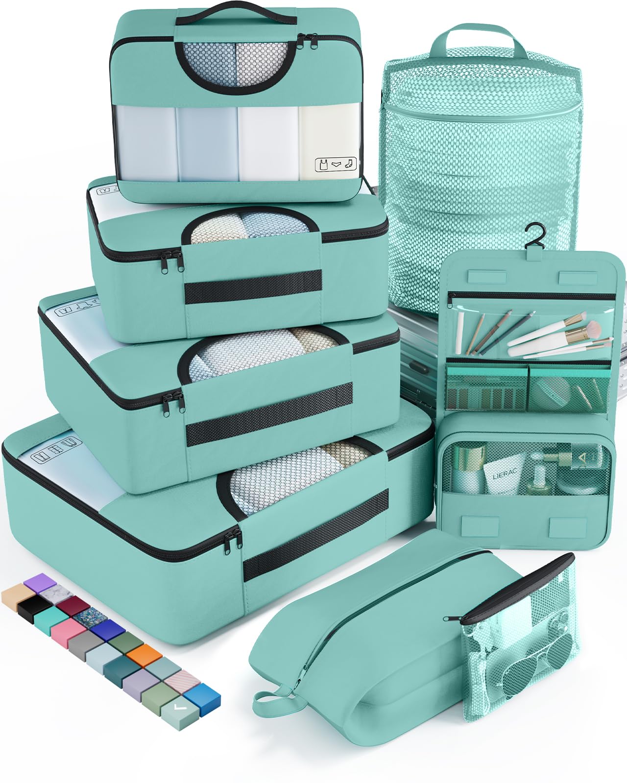 Veken 8 Set Packing Cubes for Travel Essentials, Suitcase Organizer Bags in 4 Sizes, Carry-On Luggage Accessories with Large Laundry & Hanging Toiletry Bag, Must-Have for Airplane, Road Trip & Camping Image