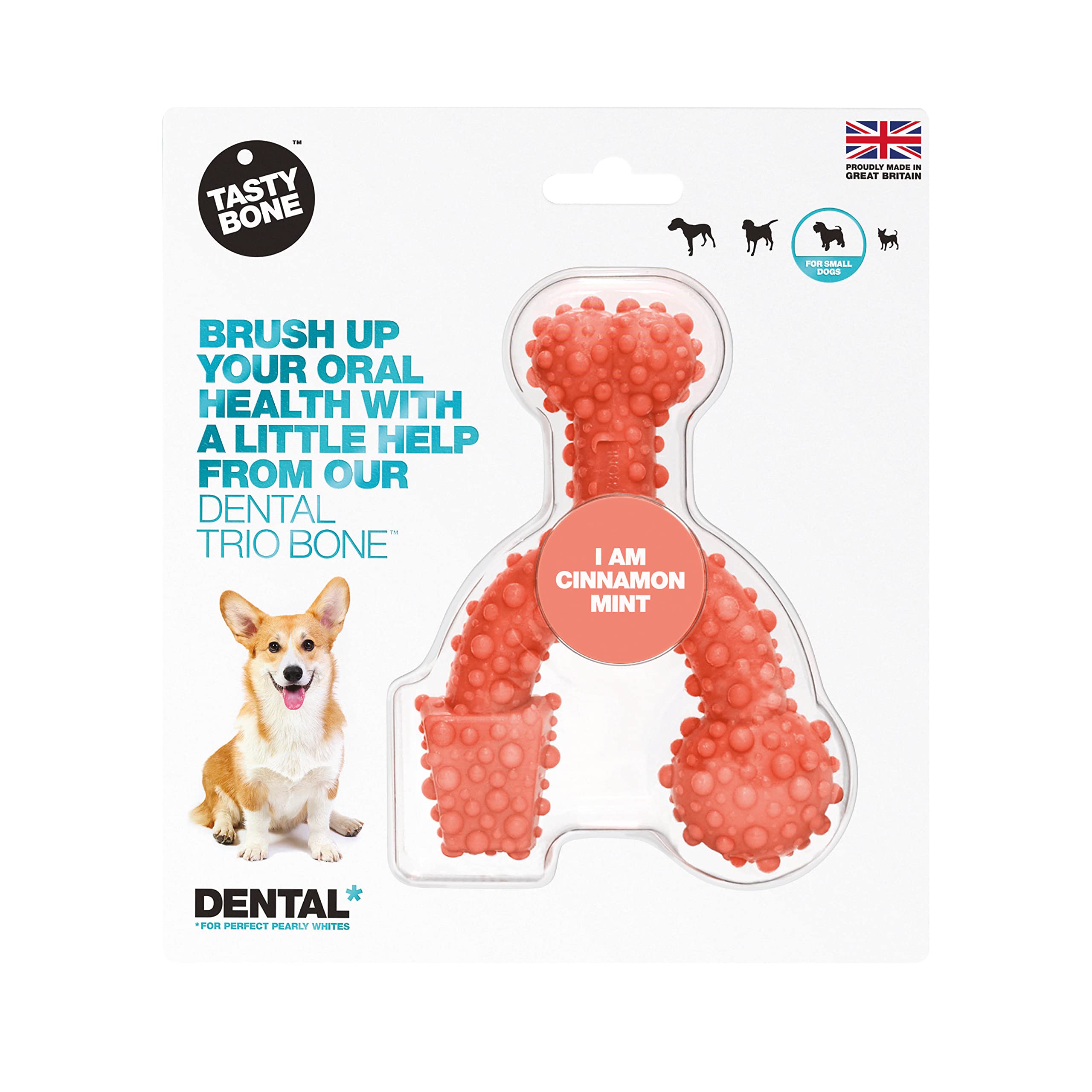 TastyBone TrioBone Dental Nylon Dog Chew Toy for Smal Dogs (Cinnamon Mint) - Strong Healthy Teeth & Gums, Indestructible for Aggressive Chewers, Everlasting Flavour, Made in the UK — image 1