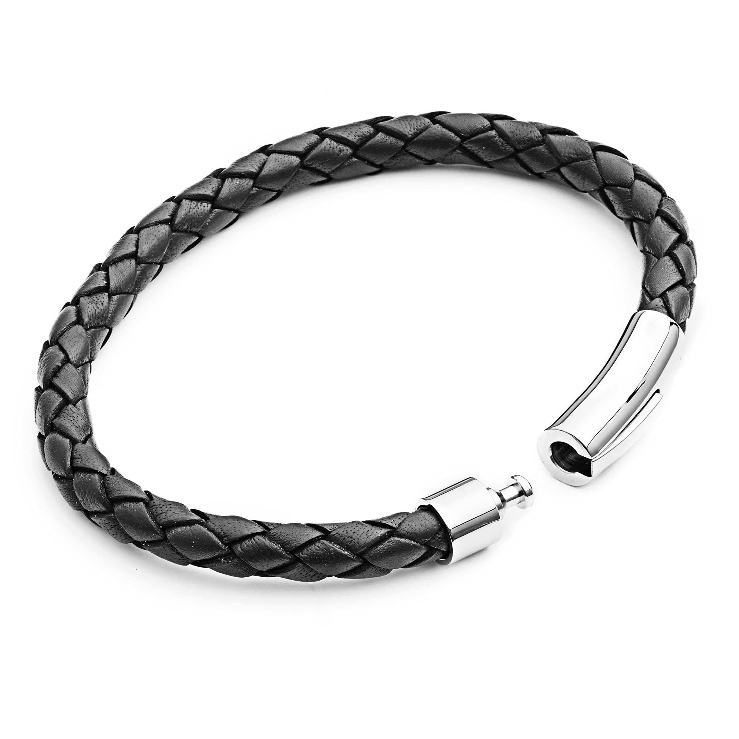 Tribal Steel Black Plaited Leather Bracelet for Men - Mens Standard size 21cm Leather Bracelet with Riveted Stainless Steel Rocker Clasp — image 1