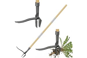 DwelSpire Weed Puller, Stand Up Heavy Duty Weed Remover Tool with 4 Claws - 110 cm Adjustable Bamboo Long Handle, Dandelion R