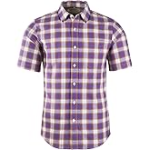 Mens Short Sleeve Casual Plaid Button Down Shirts Work Slim Fit Western Dress Shirt for Men