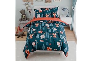 SANDJEST Woodland Animal Kids Bedding Set for Boys, Ultra Soft Microfiber Comforter Set Twin Size 3-Pieces, Comforters Bed Sets for Kid Tween Teen Bedroom Decor