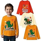 HILEELANG Toddler Boys Long Sleeve Shirts Graphic Cotton Casual Crewneck Tops, Fall Winter Layering Tees 3 Pack,2–7 Years