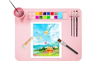 OSDUE Silicone Painting Mat, 20" x 16" Art Mat with Cup Silicone Mats for Crafts - Thick Large Artist Mats w/Cup and Raised Edge for Painting, DIY, Drawing, Clay and Play Doh - (Pink)
