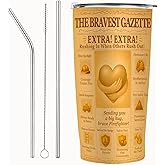 SNUGLYZEN Firefighter Gifts for Men – 20oz Insulated Tumbler with Lid, Retro Newspaper Design, Thank You Brave Firefighter Travel Mug, Stainless Steel Cup, Fire Truck Icons, First Responder Gift