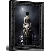 Framed Moody Dark Academia Wall Art, Victorian Gothic Women Wall Decor,Vintage Mysterious Lady With Black Rose Canvas Print, for Living Room Bedroom Decoration