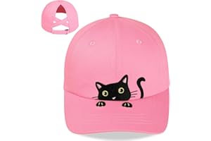 Kids Girls Cute Cat Embroidered Baseball Cap Toddler Adjustable Ponytail Hat for Cat Lover Gifts, 3-8 Years