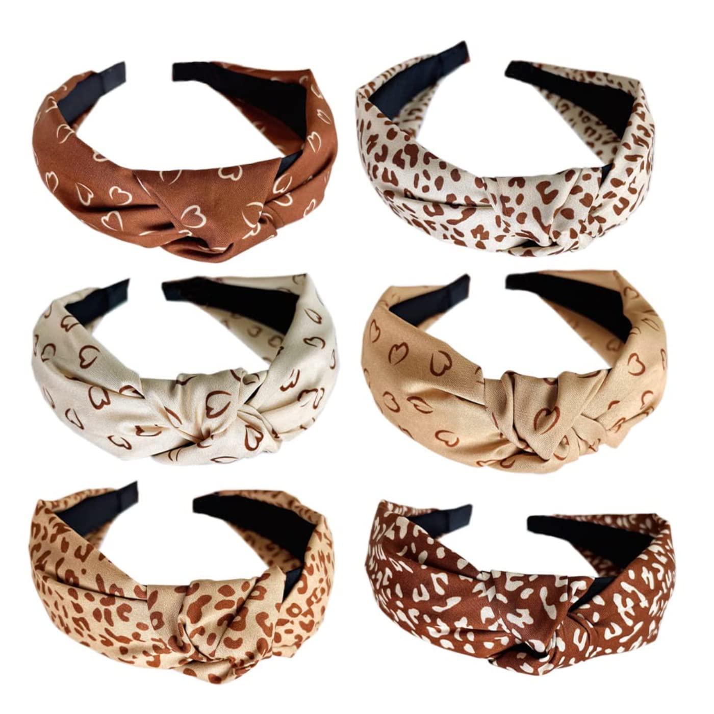 MIQIQAO Headbands for Women Alice Bands Mixed Printed Fabric Hair Band Adult Women Hair Bands Fashion Headbands Knot Hair Accessories (hairband_6cafe) (Pack of 6), 6.0 count — image 1