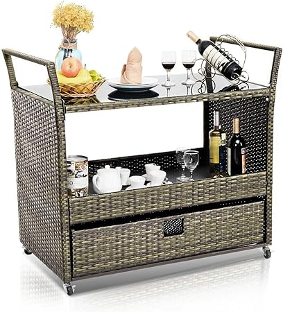 Amazon Com Custpromo Patio Rattan Wicker Serving Bar Counter