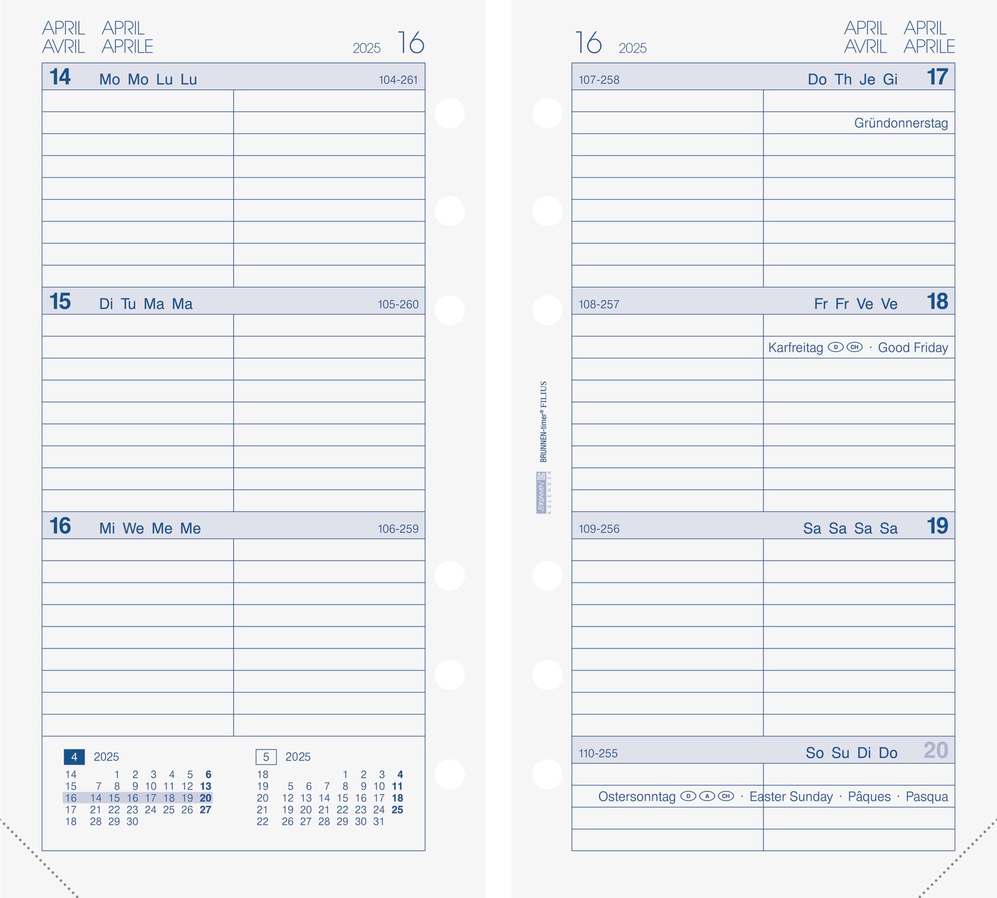 BRUNNEN Filius Weekly Calendar (2025), 2 Pages = 1 Week, 93 × 172 mm, 144 Pages
