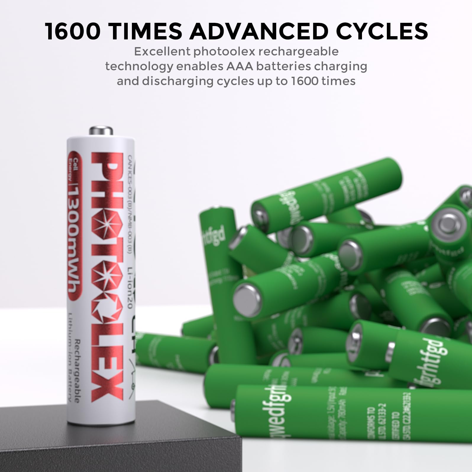 PHOTOOLEX AAA Akkus wiederaufladbar Lithium 8 Stück mit Ladegerät, 1300mWh hohe Kapazität 1,5V hohe Ausgangsleistung Dreifach A Li-ion Batterie, 1600+ Zyklen AAA Akku mit Schnellladegerät 2
