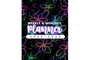 2025-2028 Weekly & Monthly Planner: 4 Year Calendar Schedule Organizer From January 2025 to December 2028 with Federal Holidays and Motivational Quotes | Beautiful Neon Floral Cover.