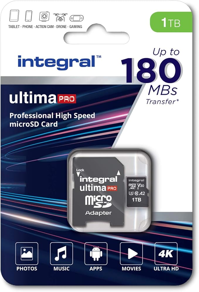 Integral 1TB Micro SD Card 4K Video Read Speed 180MB/s and Write Speed