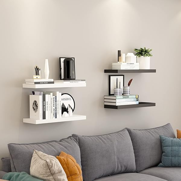 WELLAND SET OF 2 FLOATING SHELVES WALL MOUNTED SHELF, FOR HOME DECOR WITH 8″ DEEP (BLACK, 24 INCH)