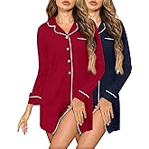 Xaatren 2 Pack Women Nightgowns Button Down Sleepwear Soft Long Sleeve Pajama Women Nightdress V Shaped Neck Sleep Shirts
