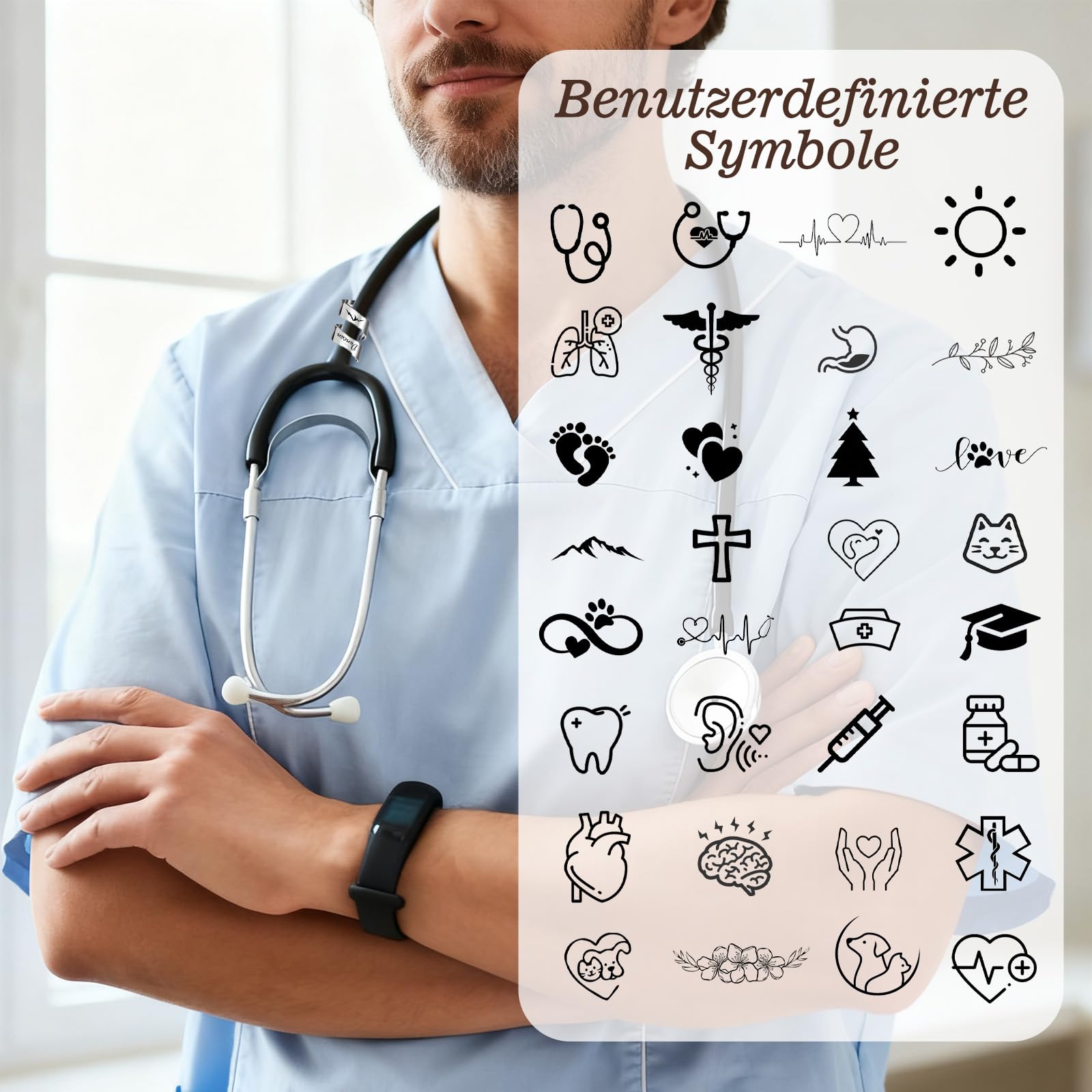 Personalisiertes Stethoskop Namensschild - Gravur gravierte ID-Marken - Individuelles für Mediziner Tierärzte, medizinische Assistenten, Geschenke zur Krankenschwes (Doppelring) 3