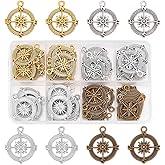 PH PandaHall 60 pcs 4 Colors 1 Inch Tibetan Style Compass Shape Alloy Pendants Charm Spacer Beads for Bracelet Necklace Jewelry DIY Craft Making, Mixed Colors