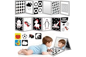 ZIKHOOBUSIK High Contrast Baby Flashcards with Black and White Tummy time Mirror Books, Newborn Brain Development Toys for 0-6 Months Baby as Infants Gift