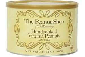The Peanut Shop of Williamsburg Unsalted Virginia Peanuts, Non-Gmo Handcooked Salt-Free Williamsburg Peanuts Gluten-Free - 32 Oz Tin