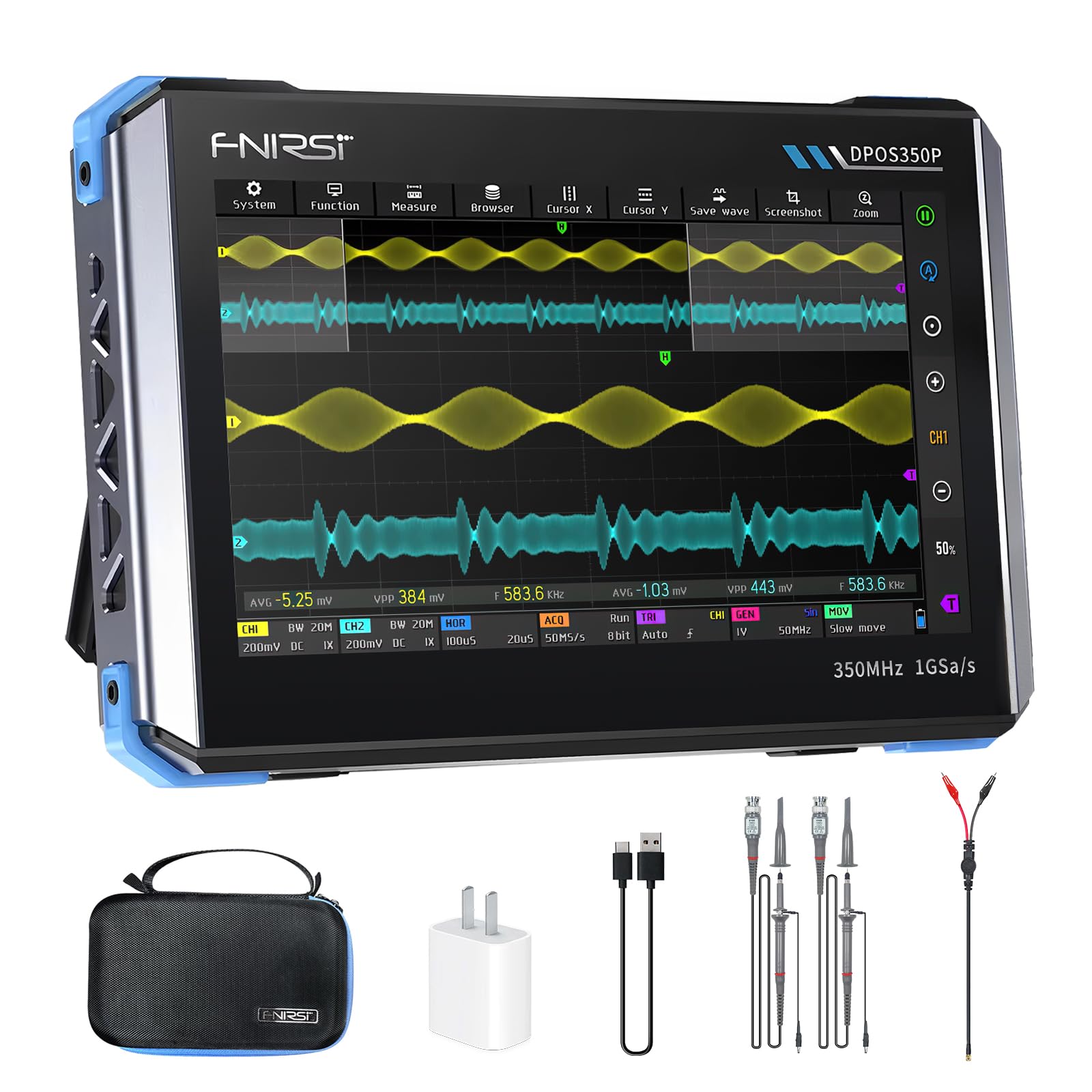 Photo 1 of ***PARTS ONLY***FNRSI DPOS350P 4-in-1 Oscilloscope, 350MHz Digital Phosphor Scope + 50MHz Signal Generator + 350MHz Spectrum Analyzer + 50MHz FRA, 1GSa/s, 7" Touchscreen, Portable Lab Analyzer with Fast Charging