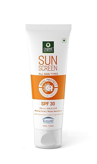 Organic Harvest Sunscreen SPF 30 For All Skin Type, PA+++, Matte Finish, Water Resistant, Sulphate Free - 100gm